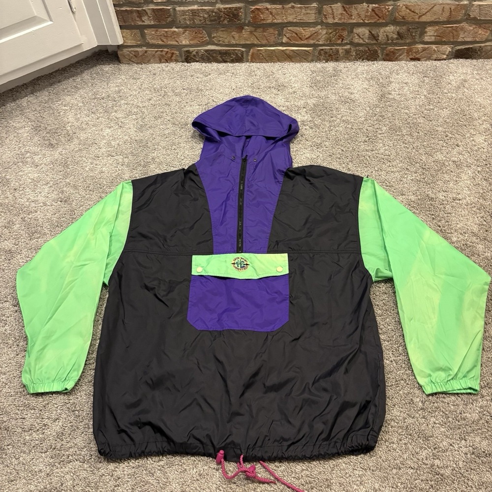Vintage Skyr Jacket Mens XL Black Purple Green Anorak Color Windbreaker Outdoor